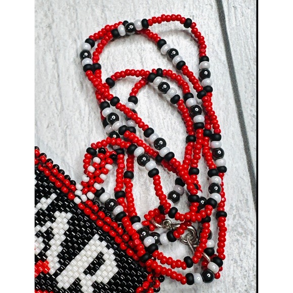 War Pony Beaded Pendant Necklace Red Black White Statement Native American Made - Picture 9 of 9
